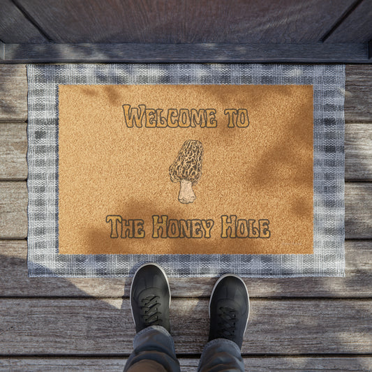 Welcome to the Honey Hole Morel Mushroom Doormat, Gift Idea, Forager, Enchanting home, fairies, rustic, minimal, simple design, jackpot