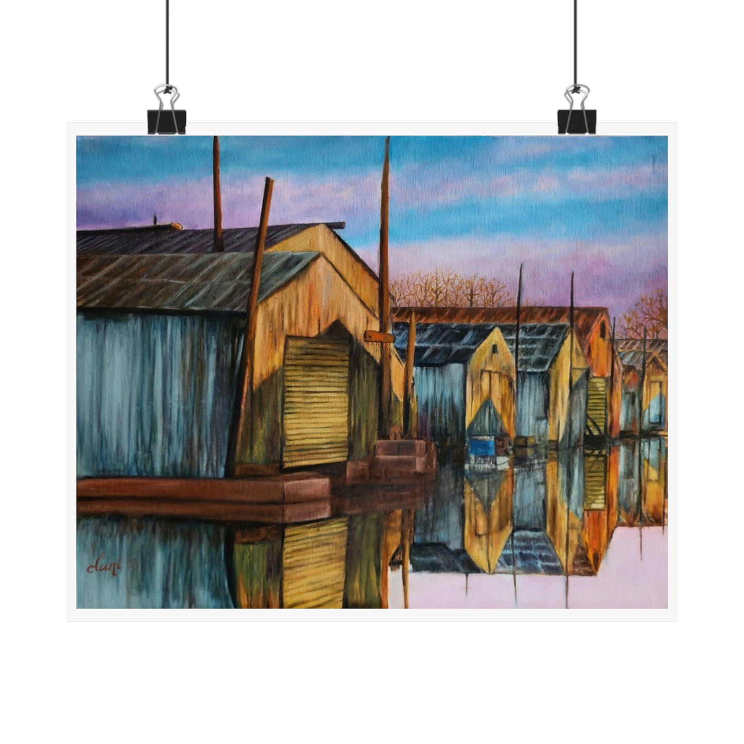 Red Wing Boat House Marina Painting Print, unframed