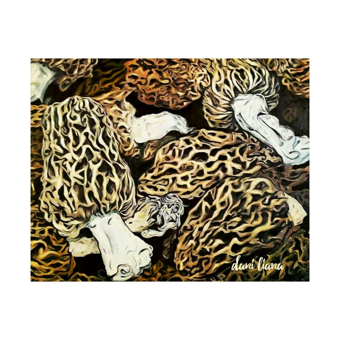 Morel Mushroom Painting Print. Matte Horizontal Posters. Outdoors. Gift.