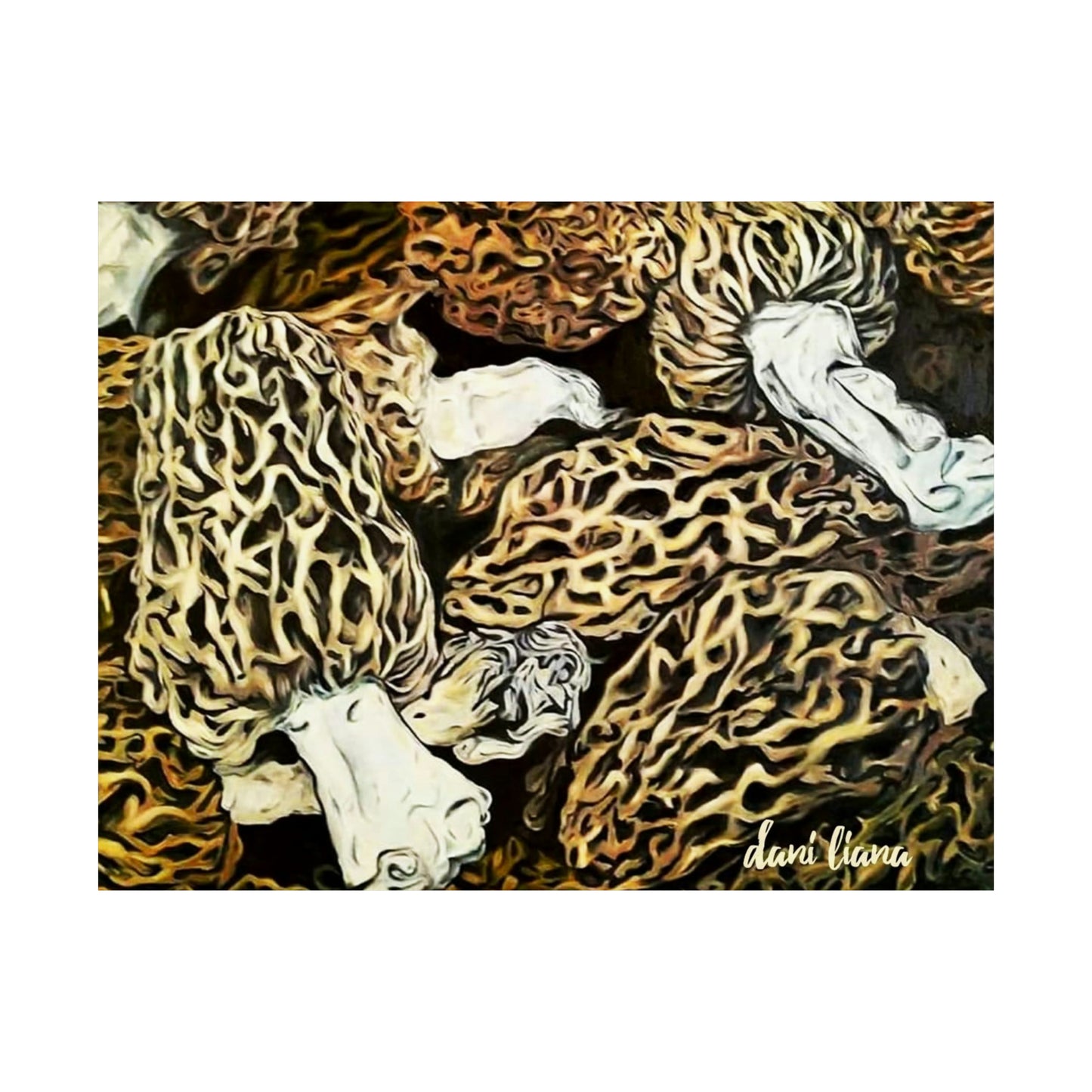 Morel Mushroom Painting Print. Matte Horizontal Posters. Outdoors. Gift.