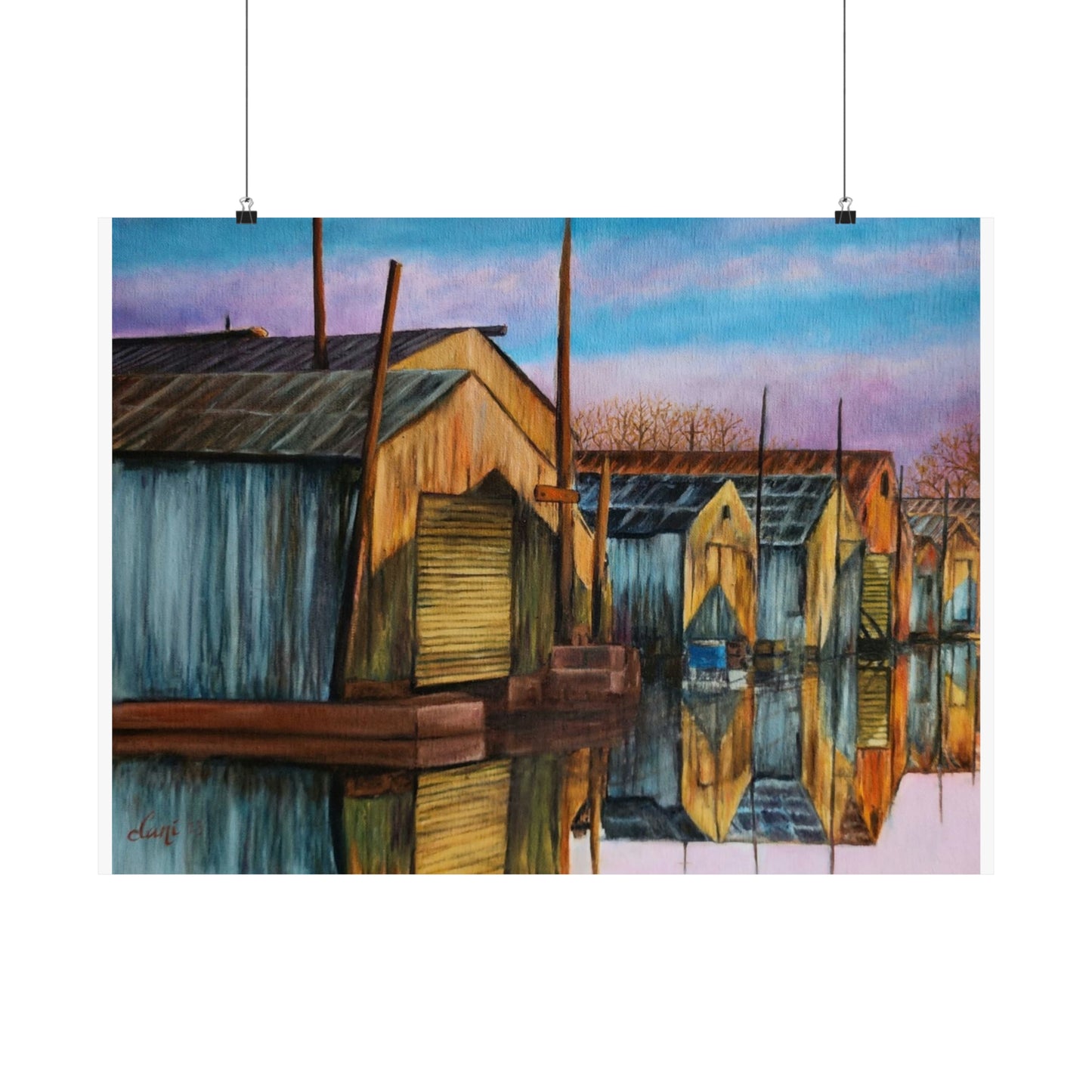 Red Wing Boat House Marina Painting Print, unframed