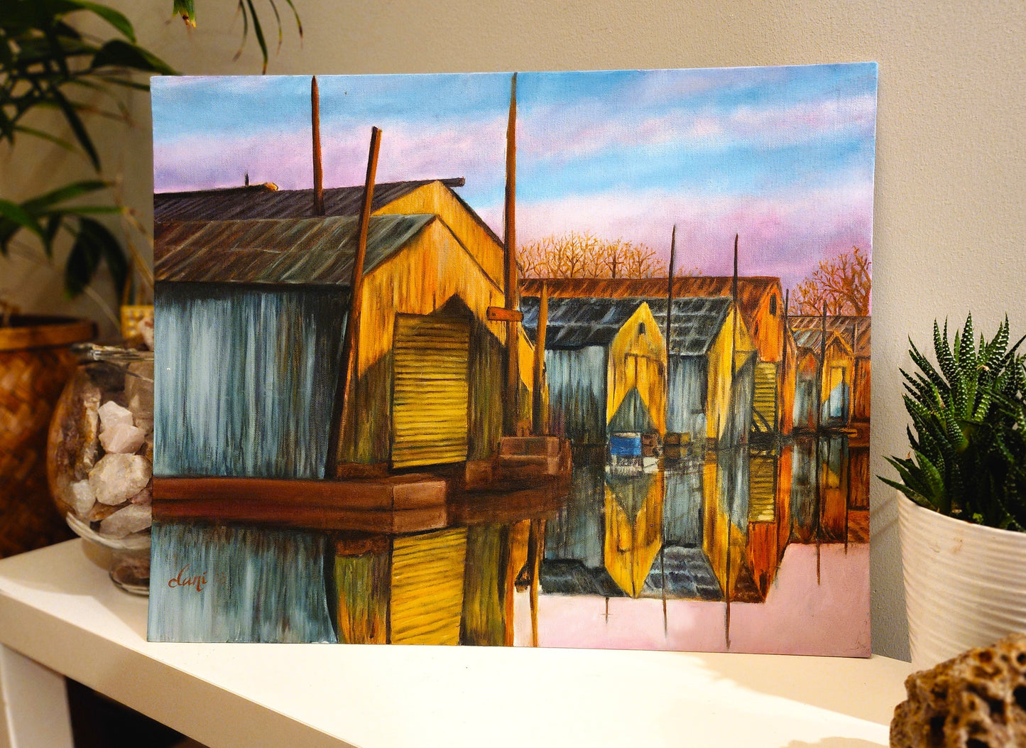 Original Boat House Oil Painting