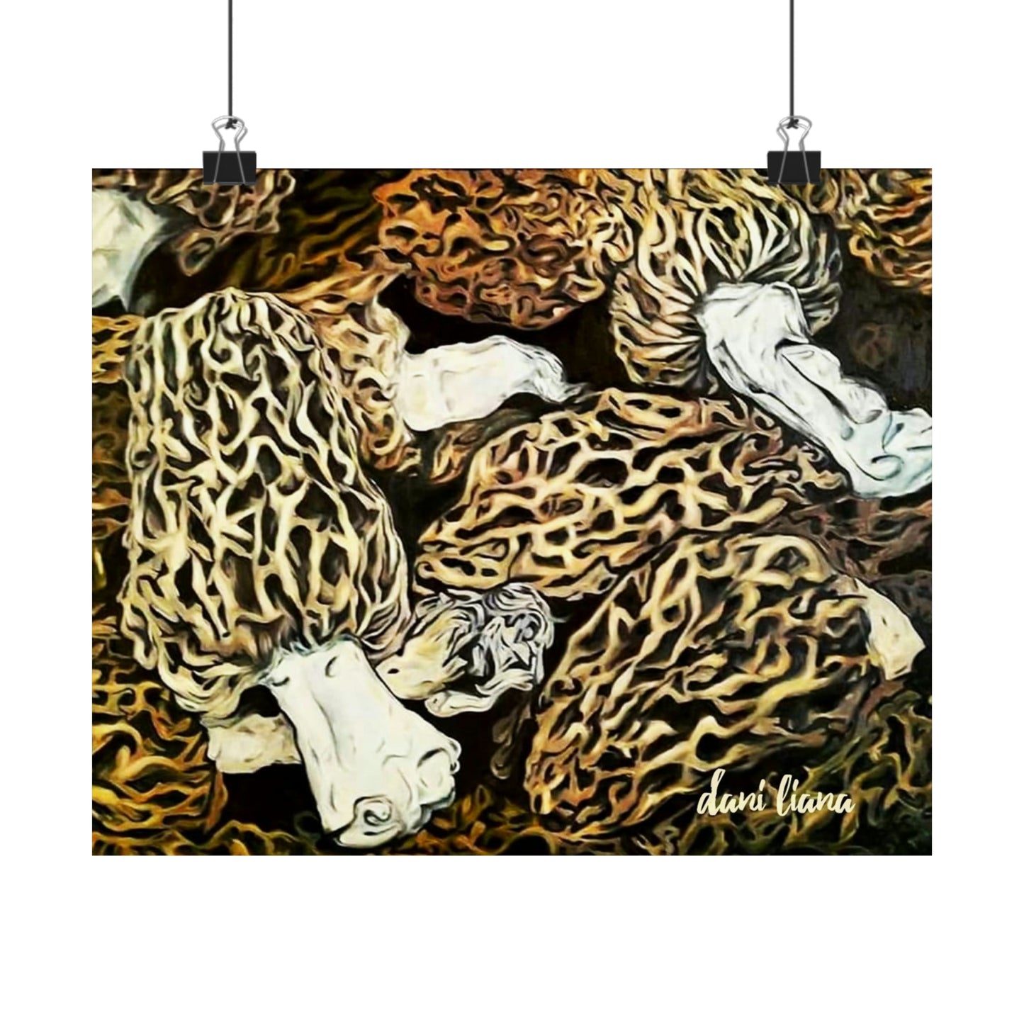 Morel Mushroom Painting Print. Matte Horizontal Posters. Outdoors. Gift.