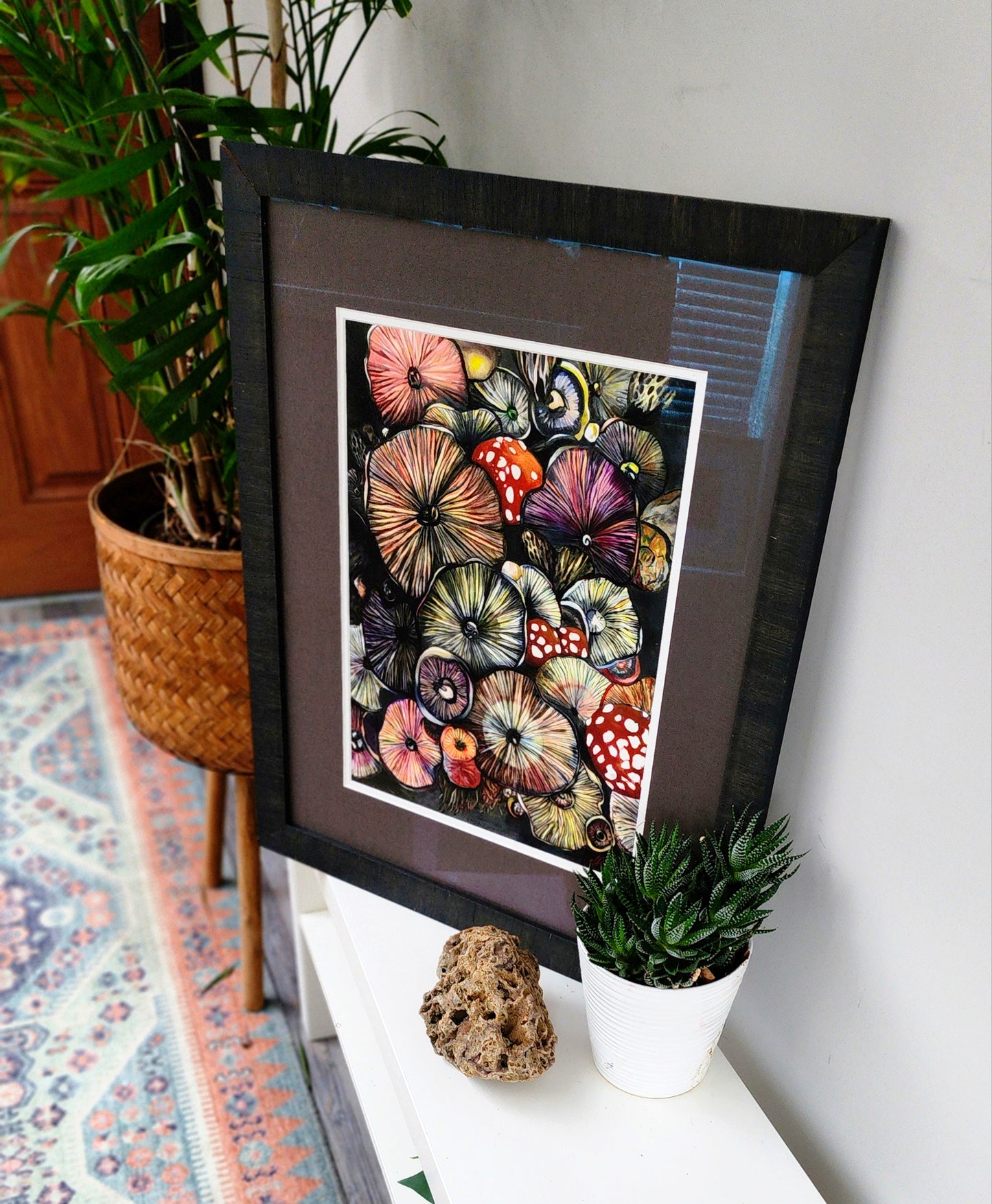 Colorful Mushrooms Giclee Print, Framed