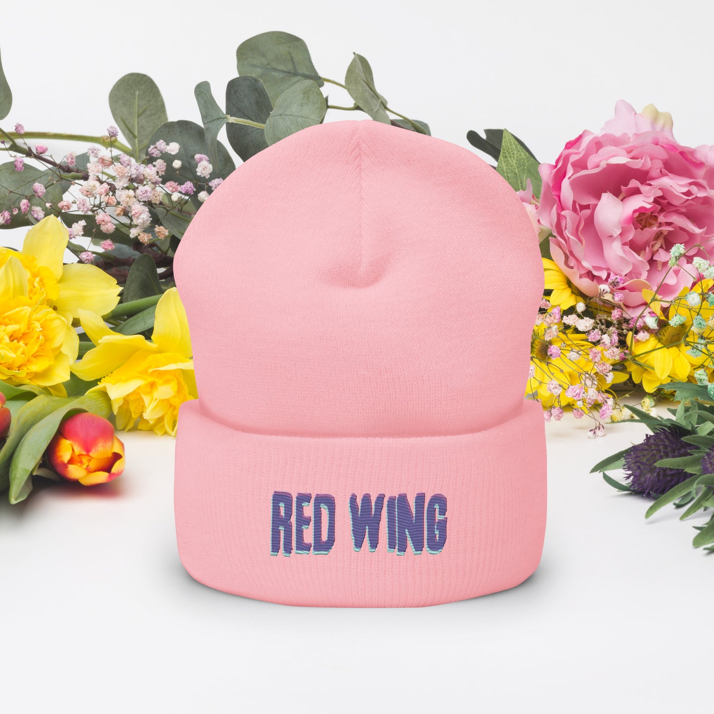 Cool, Neon Glich Red Wing Cuffed Beanie