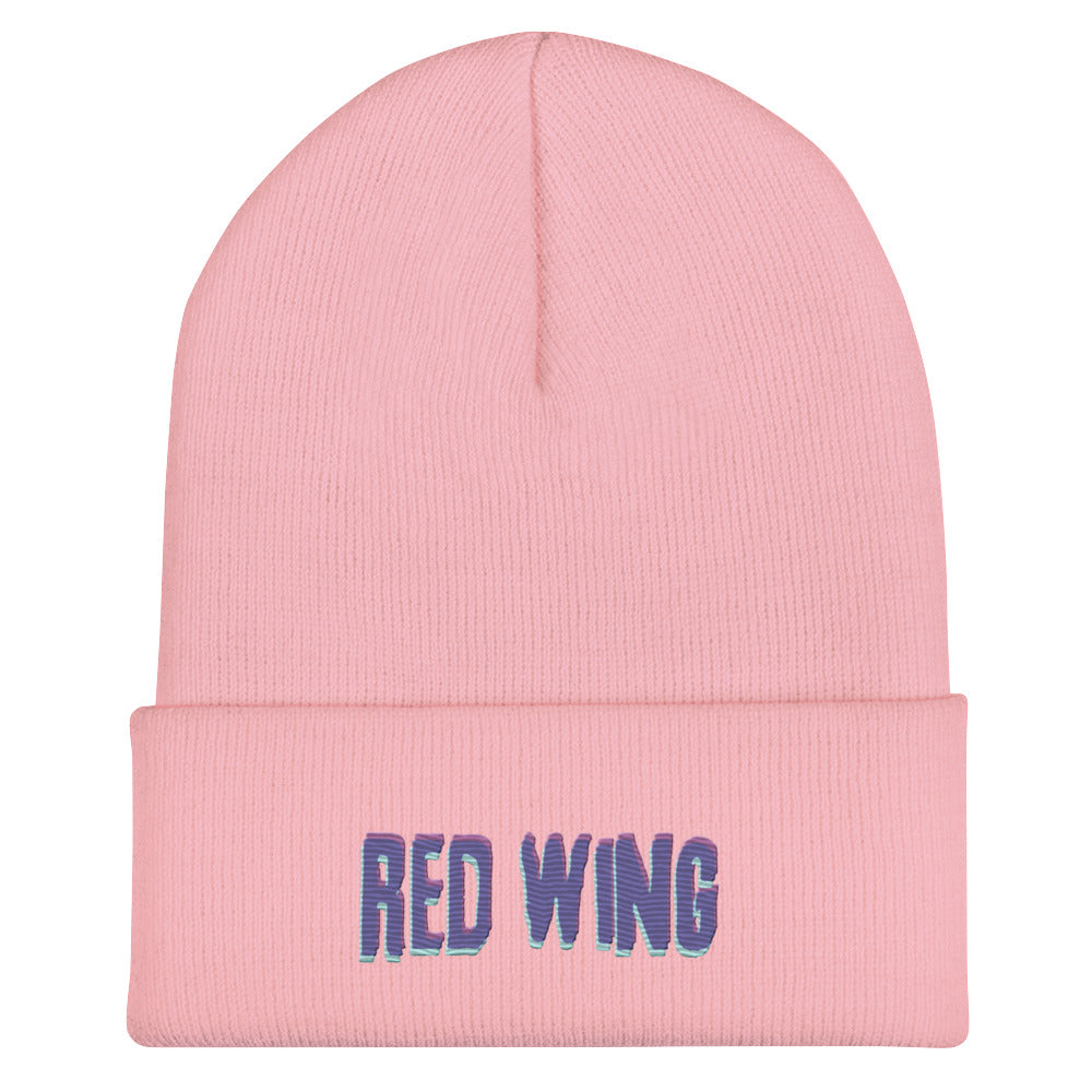 Cool, Neon Glich Red Wing Cuffed Beanie