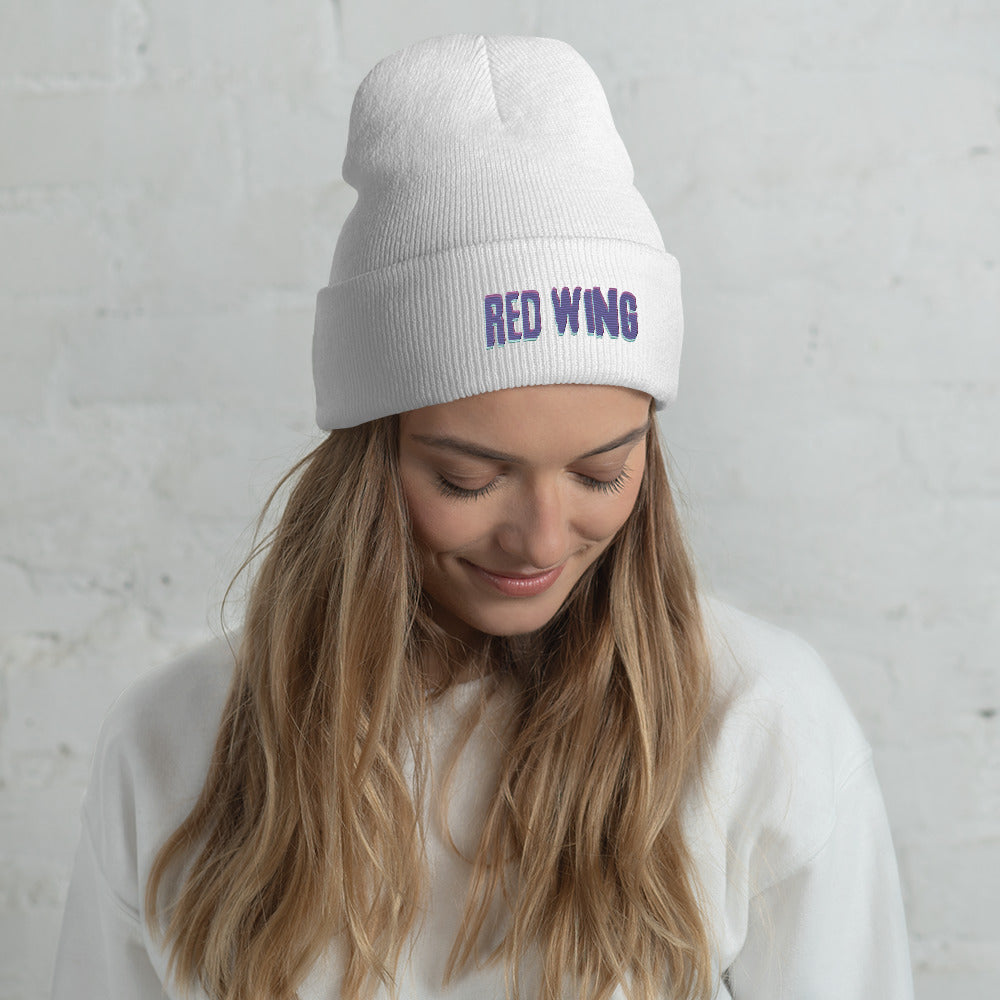 Cool, Neon Glich Red Wing Cuffed Beanie