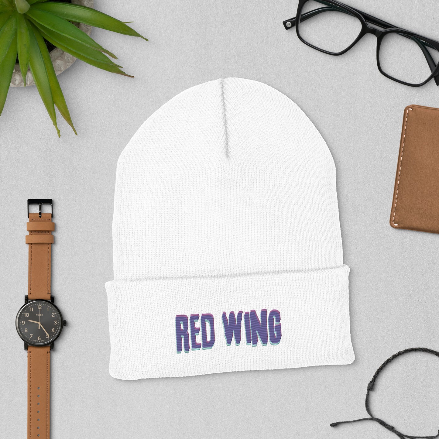 Cool, Neon Glich Red Wing Cuffed Beanie