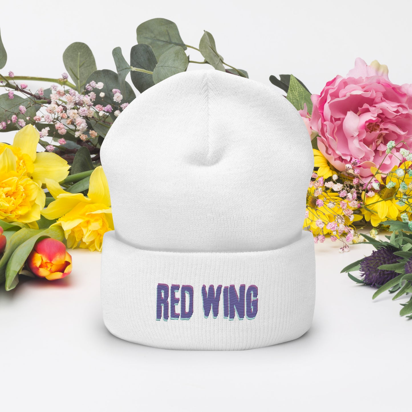 Cool, Neon Glich Red Wing Cuffed Beanie