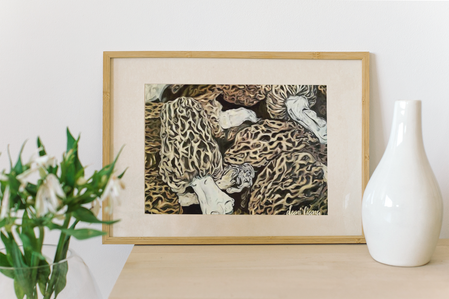 Morel Mushroom Painting Print. Matte Horizontal Posters. Outdoors. Gift.