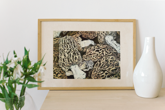 Morel Mushroom Painting Print. Matte Horizontal Posters. Outdoors. Gift.